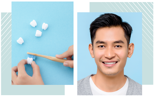 two images of brushing tooths and man smiling in lavon texas